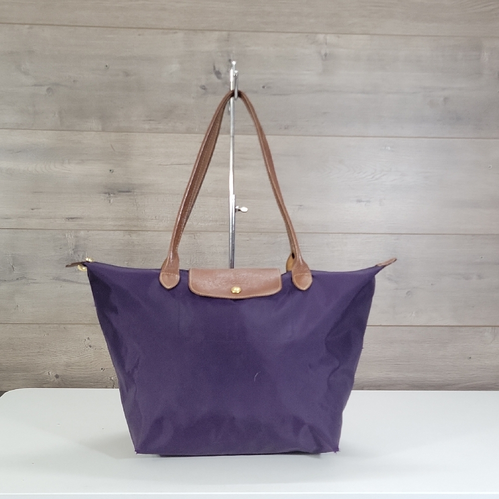 Large Longchamp Lepliage Purple Nylon /Leather Tote Bag